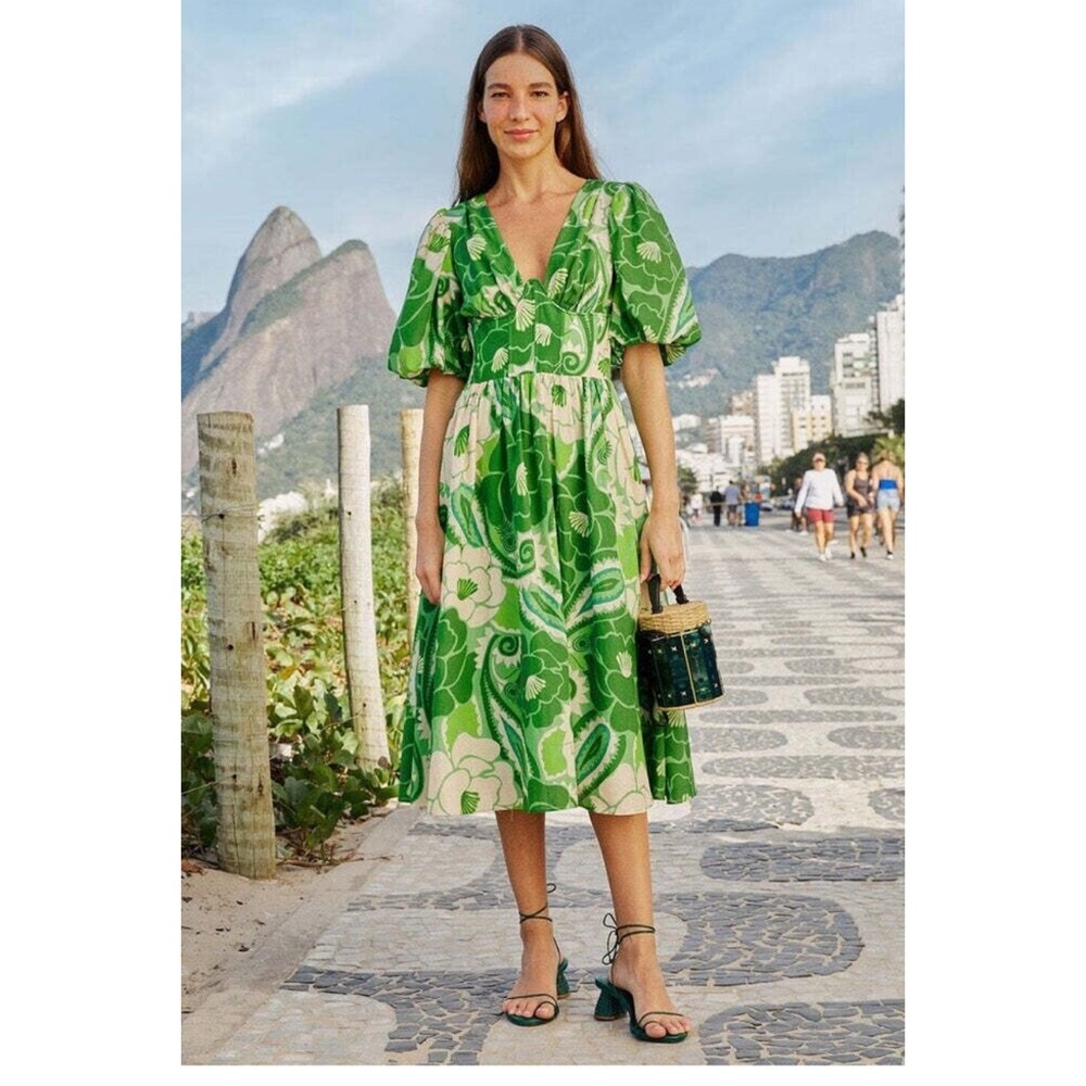 Farm Rio Tropical Grove green dress